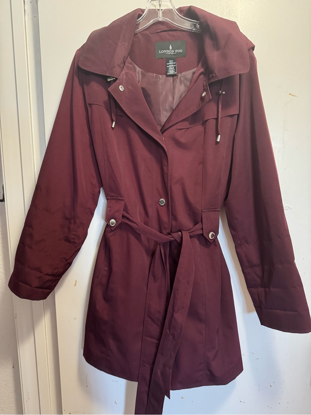 🧥Vintage London Fog Women's Burgundy Trench Coat w/removable hood - like new XL